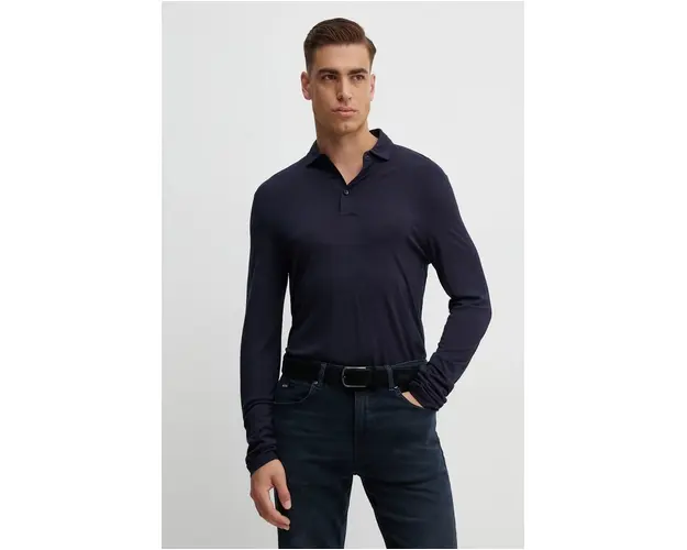 BOSS longsleeve din amestec de lana culoarea albastru marin, neted, 50524320