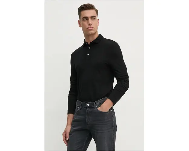 BOSS longsleeve din amestec de lana culoarea negru, neted, 50524320
