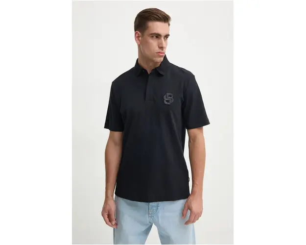BOSS polo de bumbac culoarea negru, neted, 50518753