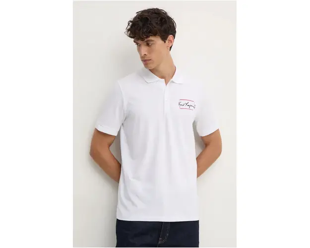 Karl Lagerfeld tricou polo barbati, culoarea alb, cu imprimeu, 544221.745026