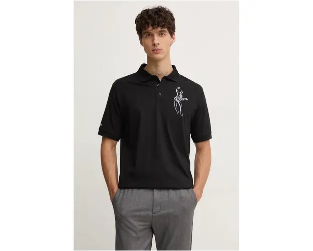 Karl Lagerfeld polo de bumbac culoarea negru, cu imprimeu, 544225.745442