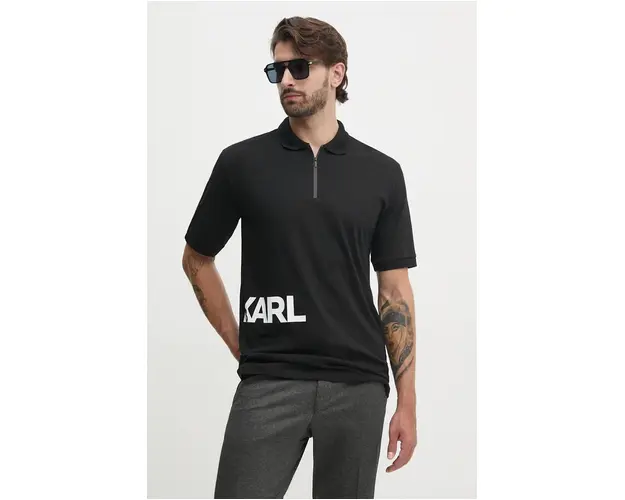 Karl Lagerfeld polo de bumbac culoarea negru, cu imprimeu, 544225.745440