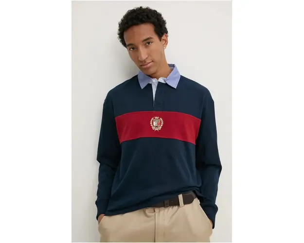 Tommy Jeans longsleeve din bumbac culoarea albastru marin, modelator, DM0DM19620