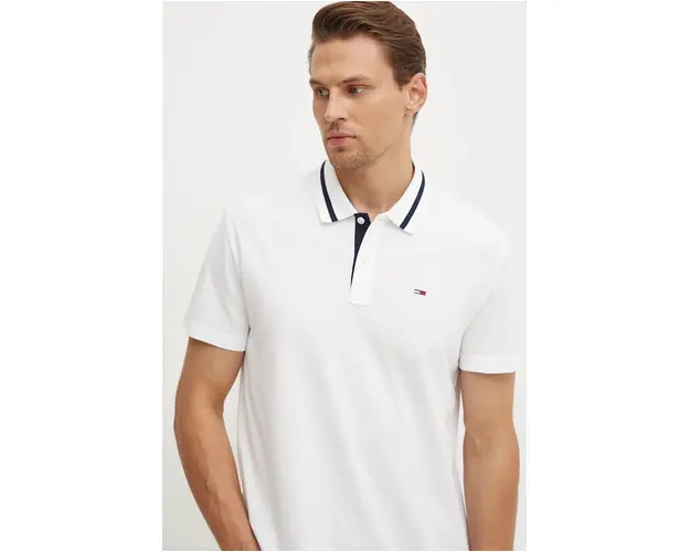 Tommy Jeans polo de bumbac culoarea alb, neted, DM0DM20443