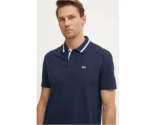 Tommy Jeans polo de bumbac culoarea albastru marin, neted, DM0DM20443