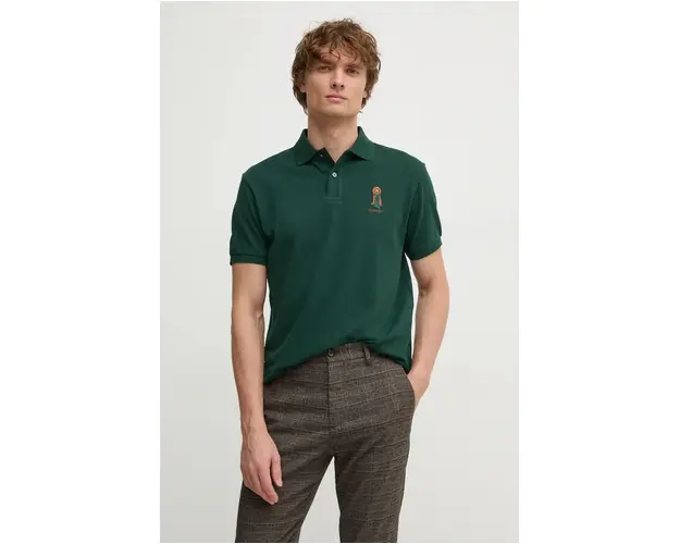 Hackett London polo de bumbac culoarea verde, cu imprimeu, HM563357
