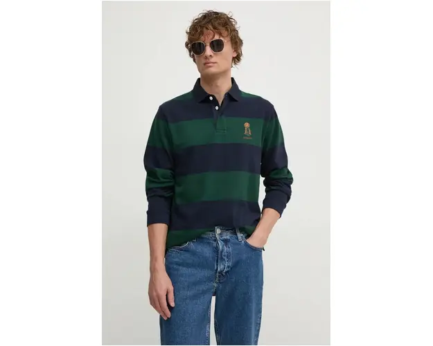 Hackett London longsleeve din bumbac culoarea albastru marin, modelator, HM570832