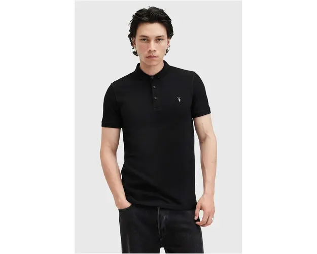 AllSaints polo de bumbac REFORM culoarea negru, neted, M075PB