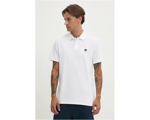 Timberland polo de bumbac culoarea alb, neted, TB0A6VDP1001