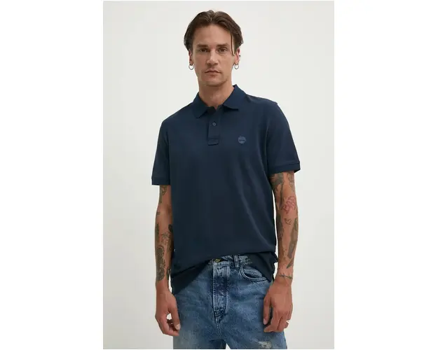 Timberland polo de bumbac culoarea albastru marin, neted, TB0A6VDP4331