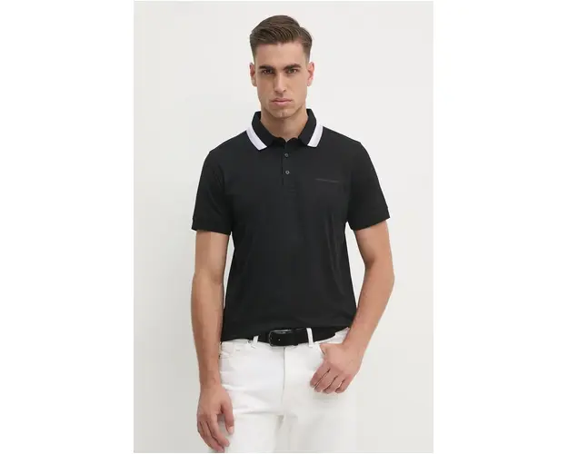Karl Lagerfeld polo de bumbac culoarea negru, neted, 542200.745003