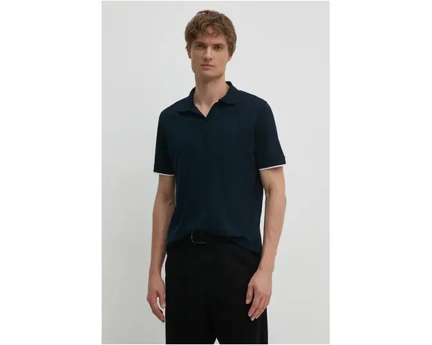 Karl Lagerfeld polo de bumbac culoarea albastru marin, neted, 542205.745010