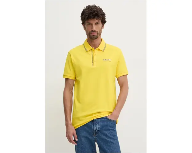Pepe Jeans tricou polo Red Bull Racing x Pepe Jeans barbati, culoarea galben, cu imprimeu, RM540001