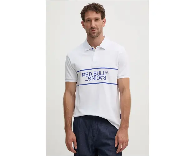 Pepe Jeans tricou polo Red Bull Racing x Pepe Jeans barbati, culoarea alb, cu imprimeu, RM540004