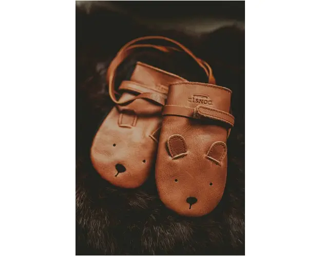 Donsje manusi de piele pentru copii Kapi Classic Mittens Bear culoarea maro, 6019001