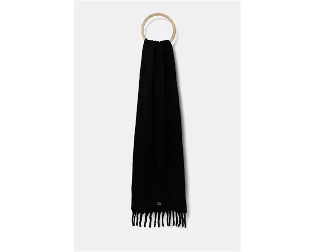 Tommy Jeans fular femei, culoarea negru, neted, AW0AW16790