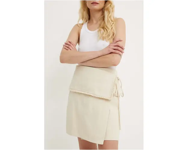 Samsoe Samsoe fusta din bumbac SADI culoarea bej, mini, evazati, F24200104
