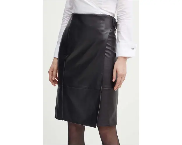 BOSS fusta de piele culoarea negru, mini, evazati, 50530060