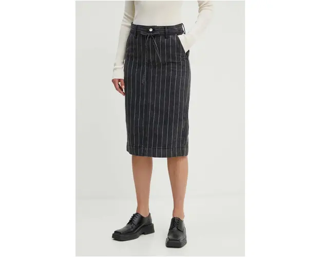 Day Birger et Mikkelsen fusta jeans Betsy - Denim Stripes culoarea negru, midi, drept, DAY65243207