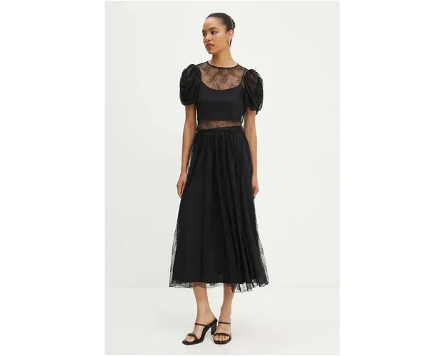 Rotate fusta Lace Long Midi Skirt culoarea negru, maxi, evazati, 112728100