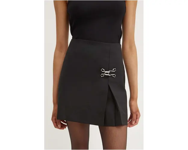 Moschino Jeans fusta din amestec de lana culoarea negru, mini, drept, 0107.8226