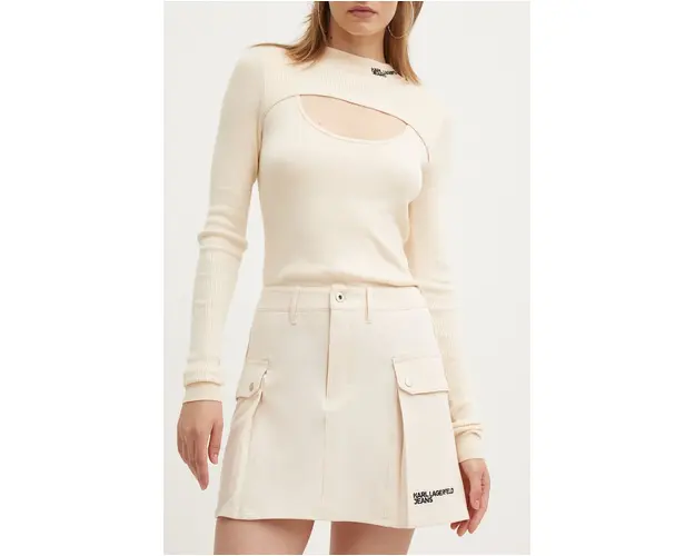 Karl Lagerfeld Jeans fusta culoarea bej, mini, evazati, 245J1203