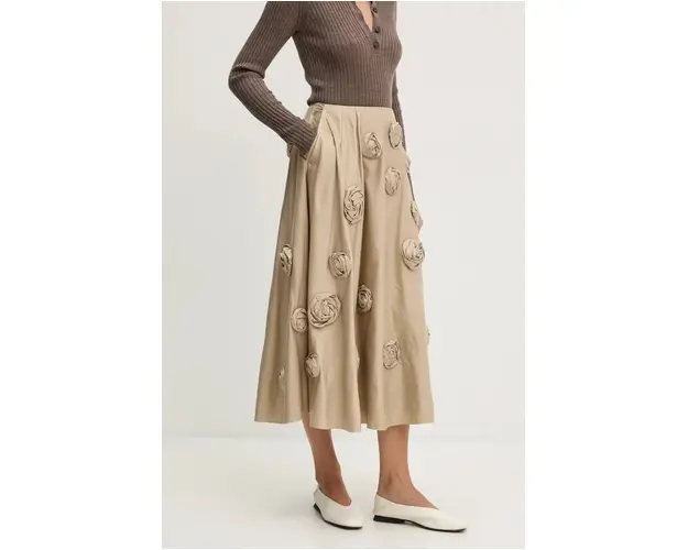 Herskind fusta William culoarea bej, maxi, evazati, 5384155