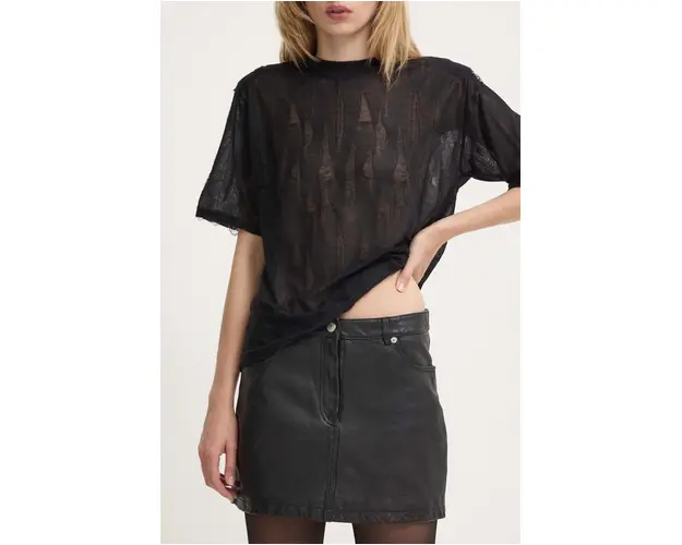The Kooples fusta de piele culoarea negru, mini, drept, FJUP29013K