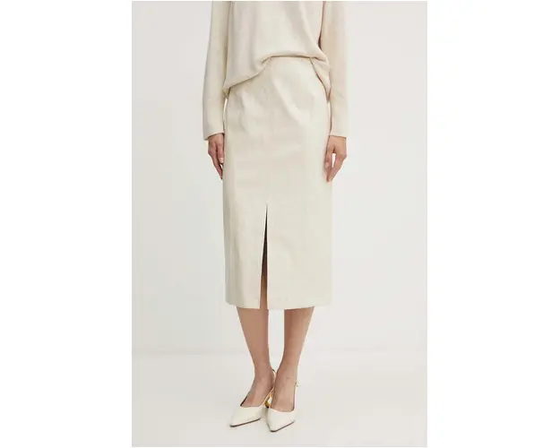 Marella fusta culoarea bej, midi, drept, 2423106071200