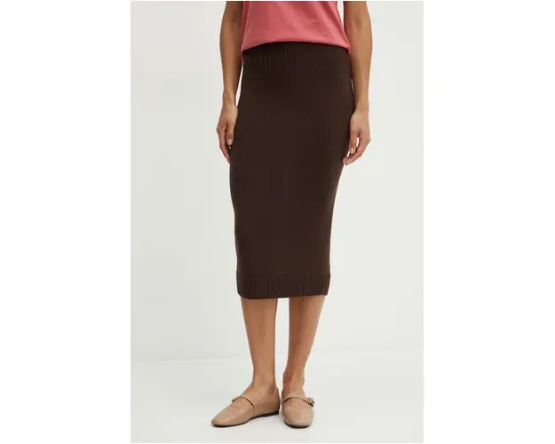 Max Mara Leisure fusta de lana culoarea maro, midi, creion, 2426306018600