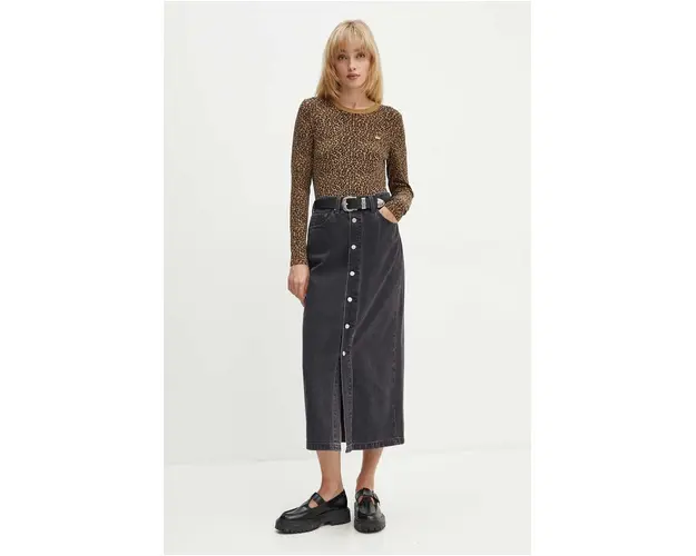 Levi's fusta jeans culoarea negru, midi, drept, 000MI