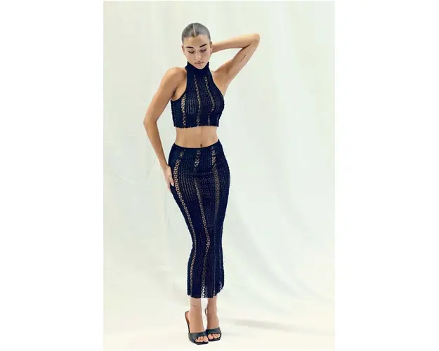 GOD SAVE QUEENS fusta PANDORA SKIRT culoarea negru, midi, creion, GSQ-51-320