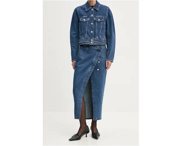 IRO fusta jeans culoarea albastru marin, midi, drept, WP31DAYO