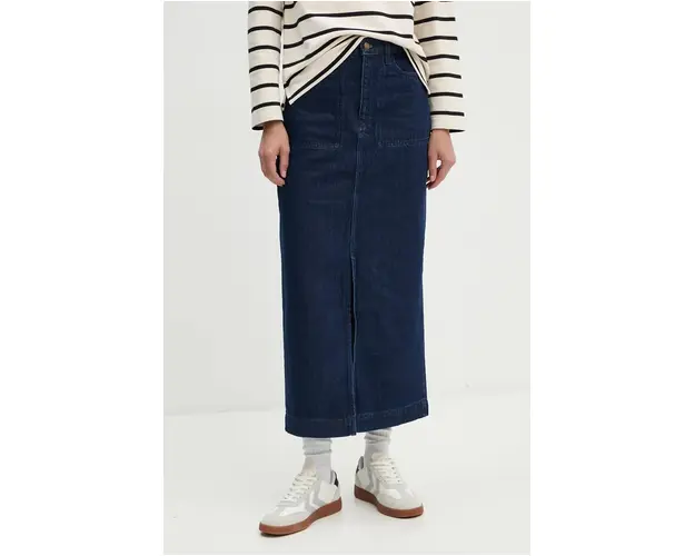 Barbour fusta jeans culoarea albastru marin, maxi, drept, LSK0104