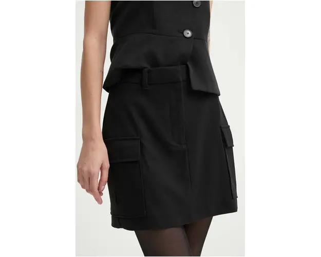 Samsoe Samsoe fusta din amestec de lana SAMAJ culoarea negru, mini, drept, F24300101