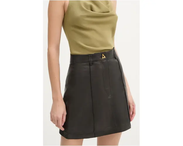 AERON fusta de piele culoarea negru, mini, drept, CRSK162019