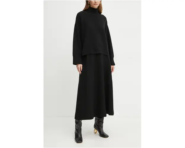 Ivy Oak fusta de lana culoarea negru, maxi, evazati, IO113148