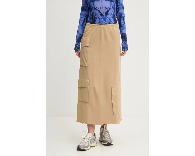 Desigual fusta din bumbac PRESTON culoarea bej, maxi, evazati, 24WWFK02