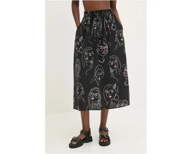 Desigual fusta NANNING culoarea negru, midi, evazati, 24WWFW24