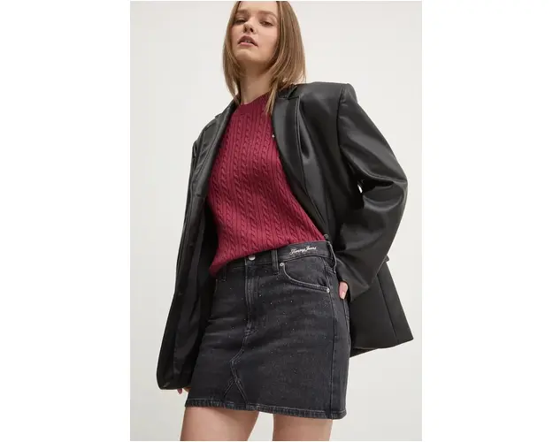 Tommy Jeans fusta jeans culoarea negru, mini, creion, DW0DW18948