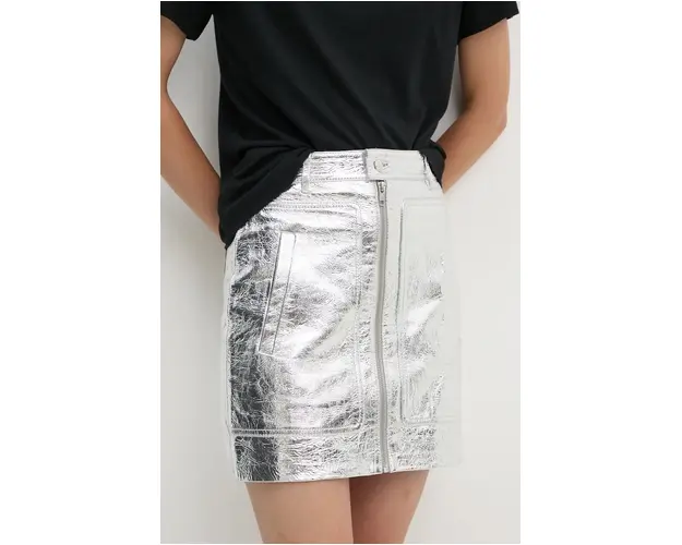 ZADIG&VOLTAIRE fusta de piele culoarea argintiu, mini, creion, RWSK00005