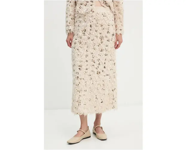 OUI fusta culoarea bej, midi, drept, 88977