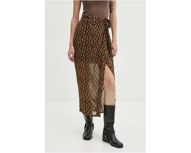 Never Fully Dressed fusta Leopard Sheer Jaspre culoarea bej, maxi, drept, NL28362