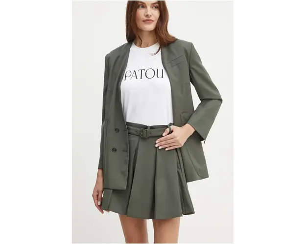 Patou fusta de lana culoarea verde, mini, evazati, SK0710103