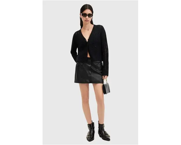AllSaints fusta de piele ROCK MINI culoarea negru, mini, drept, W018RB