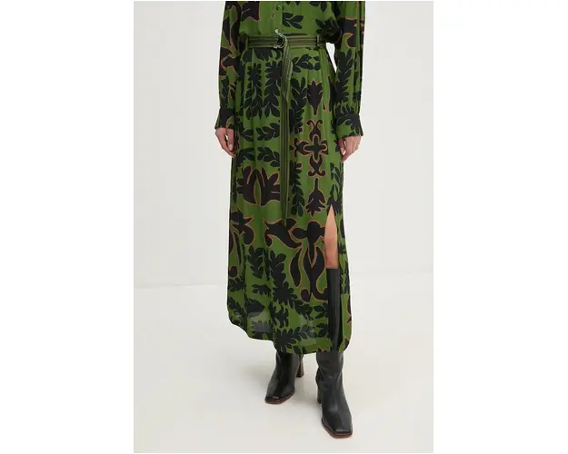 La Petite Française fusta PFJURATOIRE culoarea verde, midi, evazati, PFJURATOIRE