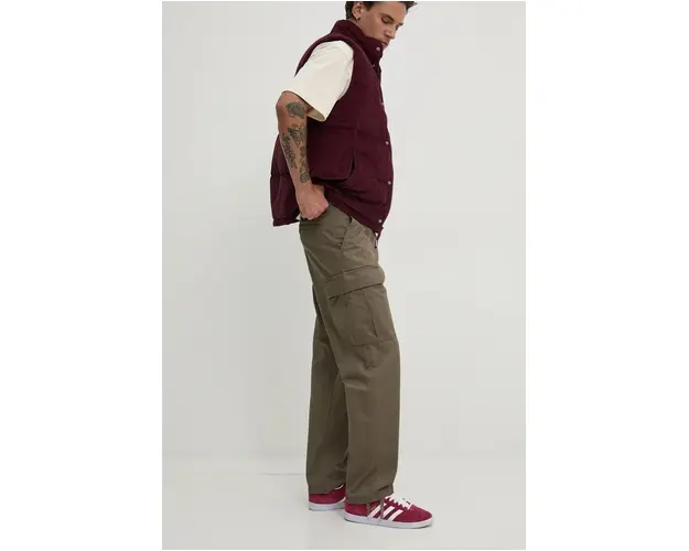 Vans pantaloni de bumbac culoarea verde, drept, VN0008N69JC1