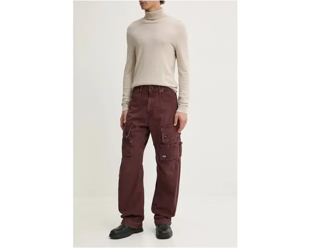 G-Star Raw pantaloni de bumbac culoarea bordo, drept, D25359-D491
