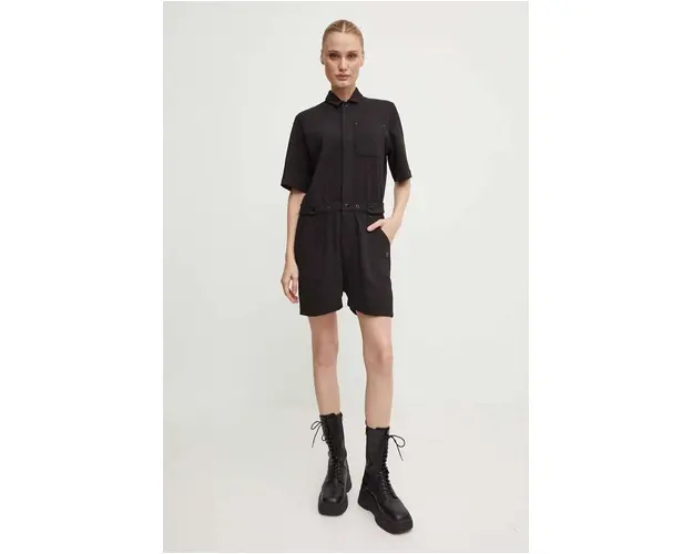 G-Star Raw salopeta din bumbac culoarea negru, cu guler, D24577-D275