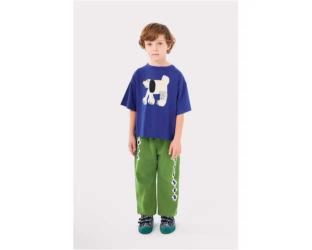 Bobo Choses pantaloni de trening din bumbac pentru copii Diamonds culoarea verde, cu imprimeu, 224AC091